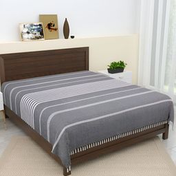 Homez Sparrow Grey & White Striped Cotton 210 TC King Bedsheet-image-88