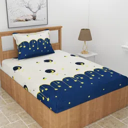 MORADO Blue & Yellow Graphic 210 TC Single Bedsheet with 1 Pillow Covers-image-82