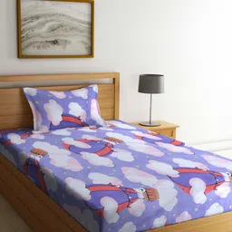 FABINALIV Blue & Red Graphic 300 TC Fitted Single Bedsheet With Pillow Cover-47