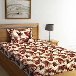 Arrabi Brown Ethnic Motifs 300 TC Single Bedsheet with 1 Pillow Covers-image-44