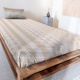 MAYFAIR HOMES LONDON Beige & White Cotton 140 TC Single Bedsheet with 1 Pillow Cover-picture-26