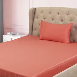Jamio Firati Peach-Coloured Pure Cotton 180 TC Single Bedsheet with 1 Pillow Cover-image-99