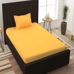 Bromwick Yellow Solid Cotton 210 TC Single Bedsheet with 1 Pillow Cover-10