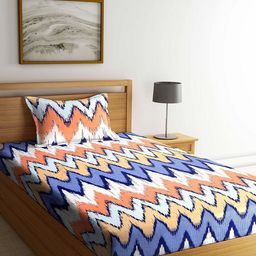 Arrabi White & Blue 300 TC Single Bedsheet with 1 Pillow Covers-image-27