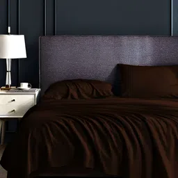 Bevi Coffee Brown Microfiber 180 TC Single Bedsheet With 1 Pillow Cover-image-130