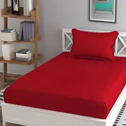 Furnistitchs Red Striped 300 TC Fitted Single Bedsheet with 1 Pillow Cover-image-65