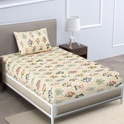 RRC Cream-Coloured Floral 144 TC Single Bedsheet with 1 Pillow Covers-picture-23