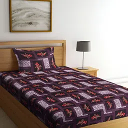 ERIC LONDON Purple & White Floral Microfiber 150 TC Single Bedsheet with 1 Pillow Cover-image-8