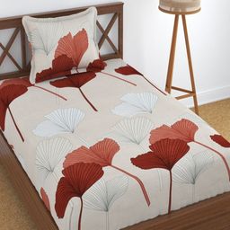 Aura Beige & Red Floral 180 TC Single Bedsheet with Pillow Cover-image-58