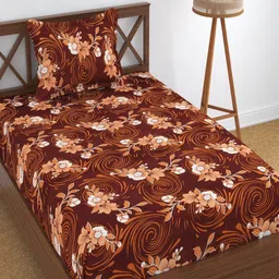 Aura Red & Brown Floral 180 TC Single Bedsheet with Pillow Cover-picture-22