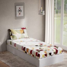 DDecor White & Red Geometric Printed Cotton 140 TC Single Bedsheet with 1 Pillow Cover-picture-31