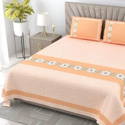 BED-SHEET.COM Pink & White Ethnic Motifs Cotton 240TC King Bedsheet With 2 Pillow Covers-image-18