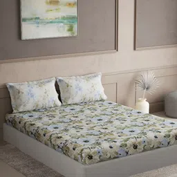 DDecor Blue & Green Floral 144 TC Queen Bedsheet with 2 Pillow Covers-picture-26