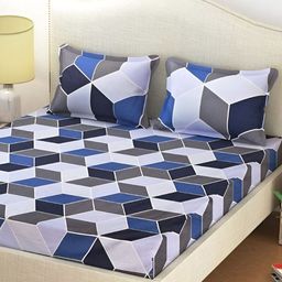 Supreme Home Collective Blue 144 TC Queen Bedsheet with 2 Pillow Covers-image-81