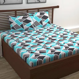 Divine Casa Emerald Turquoise Blue  Cotton 144 TC Queen Bedsheet & 2 Pillow Covers-picture-48