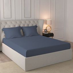 PIZUNA LINENS Blue 400 TC Queen Bedsheet with 2 Pillow Covers-image-40