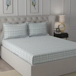 In-House by maspar Blue & Grey 200 TC Queen Bedsheet with 2 Pillow Covers-image-59