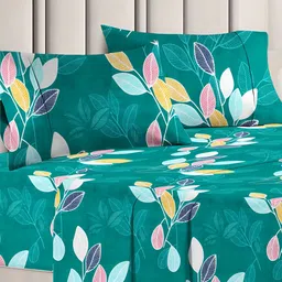 bsb home Green & Pink Floral 144 TC Queen Bedsheet with 2 Pillow Covers-38