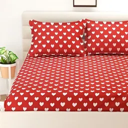 Supreme Home Collective Red Printed 144 TC Queen Bedsheet with 2 Pillow Covers-image-2