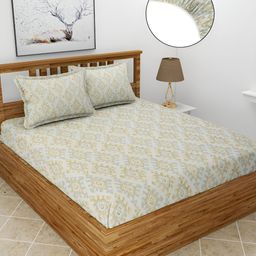 BREVARD Maple Off White Fitted Polycotton 210 TC Queen Bedsheet with 2 Pillow Covers-image-79