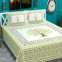 bsb home Green Ethnic Motifs 220 TC Cotton Supersoft Queen Bedsheet With 2 Pillow Covers-33
