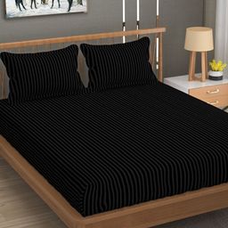 Aura Stripe Black Striped 180 TC Queen Bedsheet with 2 Pillow Covers-image-75