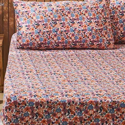 TEAL BY CHUMBAK Sunshine Bloom Red Cotton 104 TC Queen Bedsheet with 2 Pillow Covers-image-34