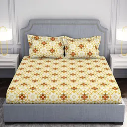 Welspun Adore Yellow & White Floral Microfiber 104 TC Queen Bedsheet With 2 Pillow Covers-image-21