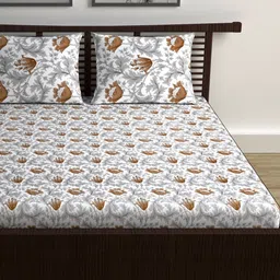 Divine Casa White & Grey Floral 144 TC Queen Bedsheet with 2 Pillow Covers-image-77