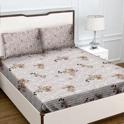 BELLA CASA Genteel Collection Floral 180 TC Cotton Queen Bedsheet with 2 Pillow Covers-54