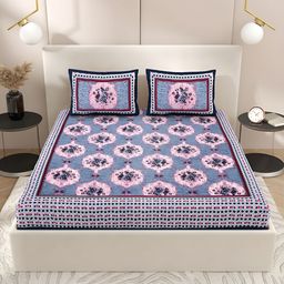 Wayne Martin Purple & Black Floral Cotton  210 TC Queen Bedsheet With 2 Pillow Covers-image-84