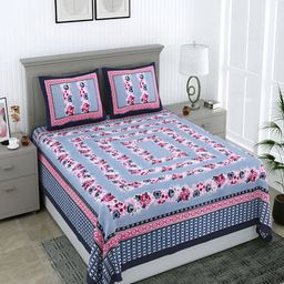 Wayne Martin Purple and Pink Floral 210 TC Queen Bedsheet with 2 Pillow Covers-image-98