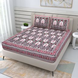PATRICKO Purple & White Floral Cotton 210 TC Queen Bedsheet With 2 Pillow Covers-image-79