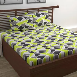 Divine Casa Emerald Green Abstract Cotton144 TC Queen Bedsheet with 2 Pillow Covers-37