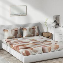 DDecor Brown & White Geometric Cotton 140 TC Queen Bedsheet with 2 Pillow Covers-picture-48