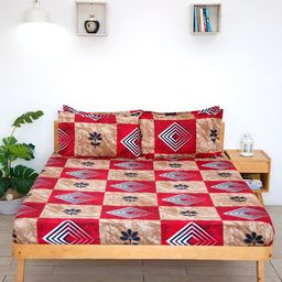 Ariana Red & White Geometric 144 TC Queen Bedsheet with 2 Pillow Covers-32