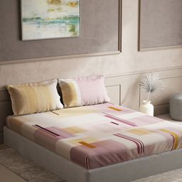 DDecor Pink & White Geometric Cotton 144 TC Queen Bedsheet With 2 Pillow Covers-image-64