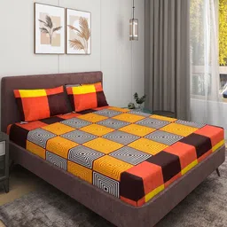 Aura Yellow Geometric Printed Microfiber 144 TC Queen Bedsheet Set-2.24 m x 2.42 m-image-9