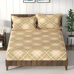Nautica Brown & Red Geometric 160 TC Cotton Queen Bedsheet with 2 Pillow Covers-16