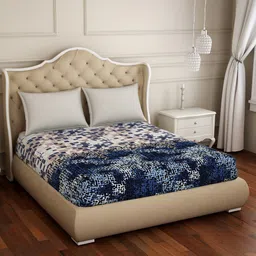 SPACES Atrium Plus Blue & Beige Geometric 210 TC Cotton Queen Bedsheet & 2 Pillow Covers-image-48