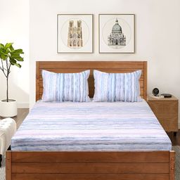 Saral Home Blue & White Cotton 210 TC Queen Bedsheet with 2 Pillow Covers-image-46