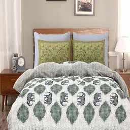 Kuber Industries Grey & Green Graphic 160 TC Cotton King Bedsheet with 2 Pillow Covers-image-88