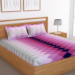 Bedspun Pink & White Printed 120 TC Double Bedsheet with 2 Pillow Covers-image-39