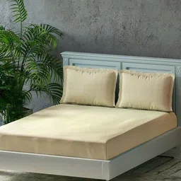 Trance Home Linen Beige 300 TC Pure Cotton Fitted Queen Bedsheet With 2 Pillow Covers-38