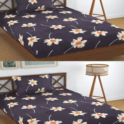 Aura Grey & White Floral 180 TC 2 Piece Bedsheet with 2 Piece Pillow Covers-26
