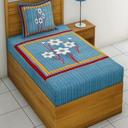 UNIQCHOICE Blue & Red Printed Cotton 120 TC Single Bedsheet with 2 Pillow Covers-image-41