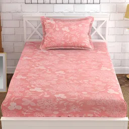 Furnistitchs Pink Floral 300 TC Fitted Single Bedsheet with 2 Pillow Covers-picture-10