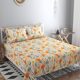 bsb home Kingston Orange Floral Printed Cotton 220 TC King Bedsheet With 2 Pillow Covers-36
