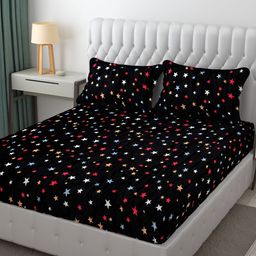 Furnistitchs Black 300 TC King Woollen Fitted Bedsheet With 2 Pillow Covers-image-83
