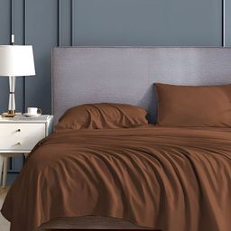 Bevi Brown Microfiber 180 TC King Bedsheet With 2 Pillow Covers-image-93